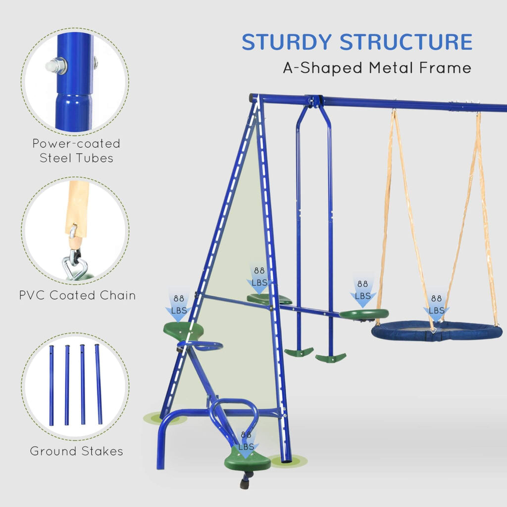 5-In-1 Heavy-Duty Outdoor A-Frame Swing Set With Saucer, Swing, Slide, Seesaw, Glider, And Swing Seat (SAK61472)