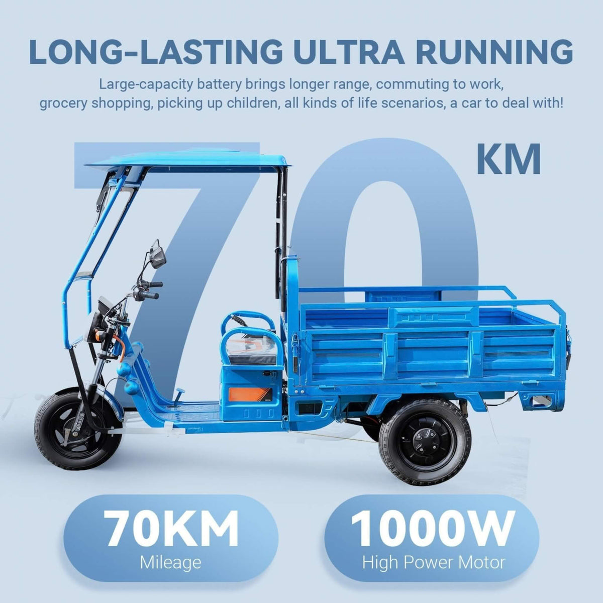Heavy-Duty 1000W Electric Cargo Tricycle With Canopy (SAK12863)