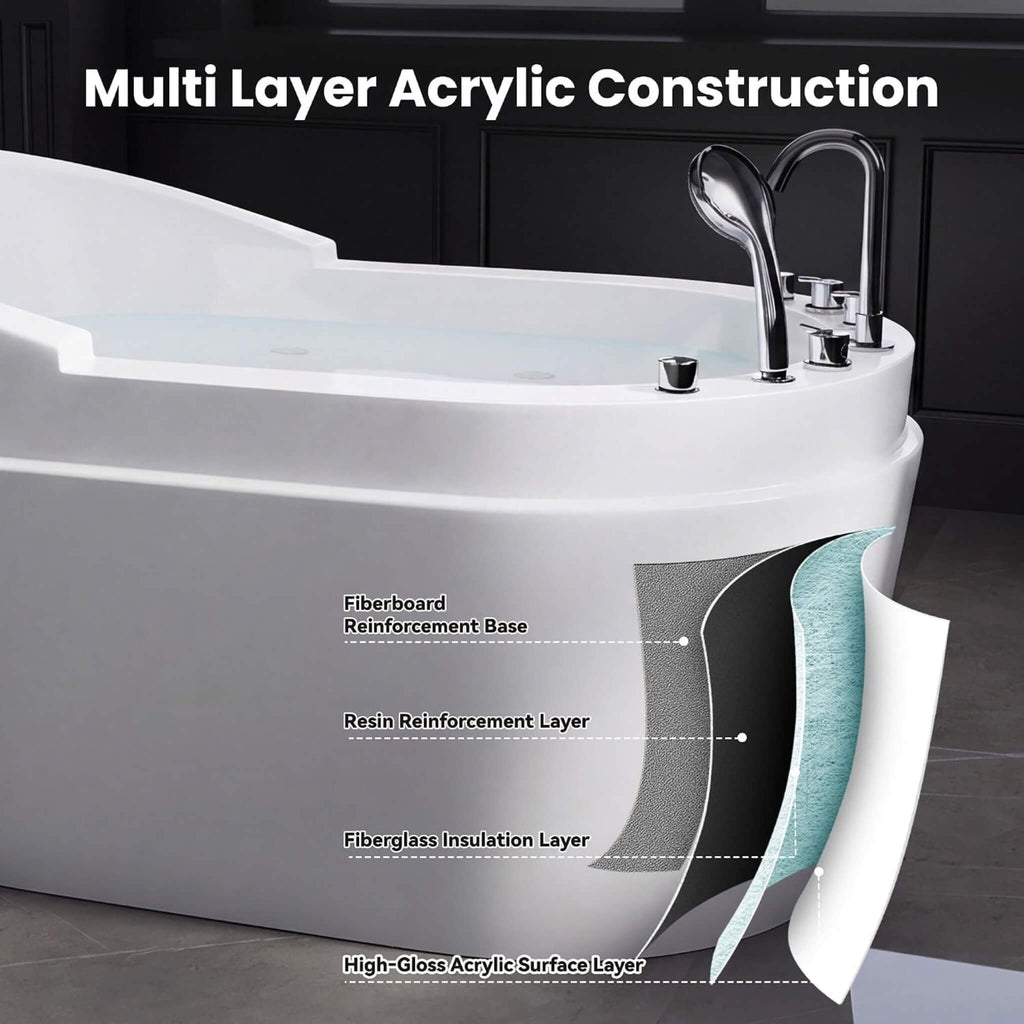 Aqualis Large Premium Acrylic Whirlpool Tub With Air Jets Pillow And Seat (SAK17326)
