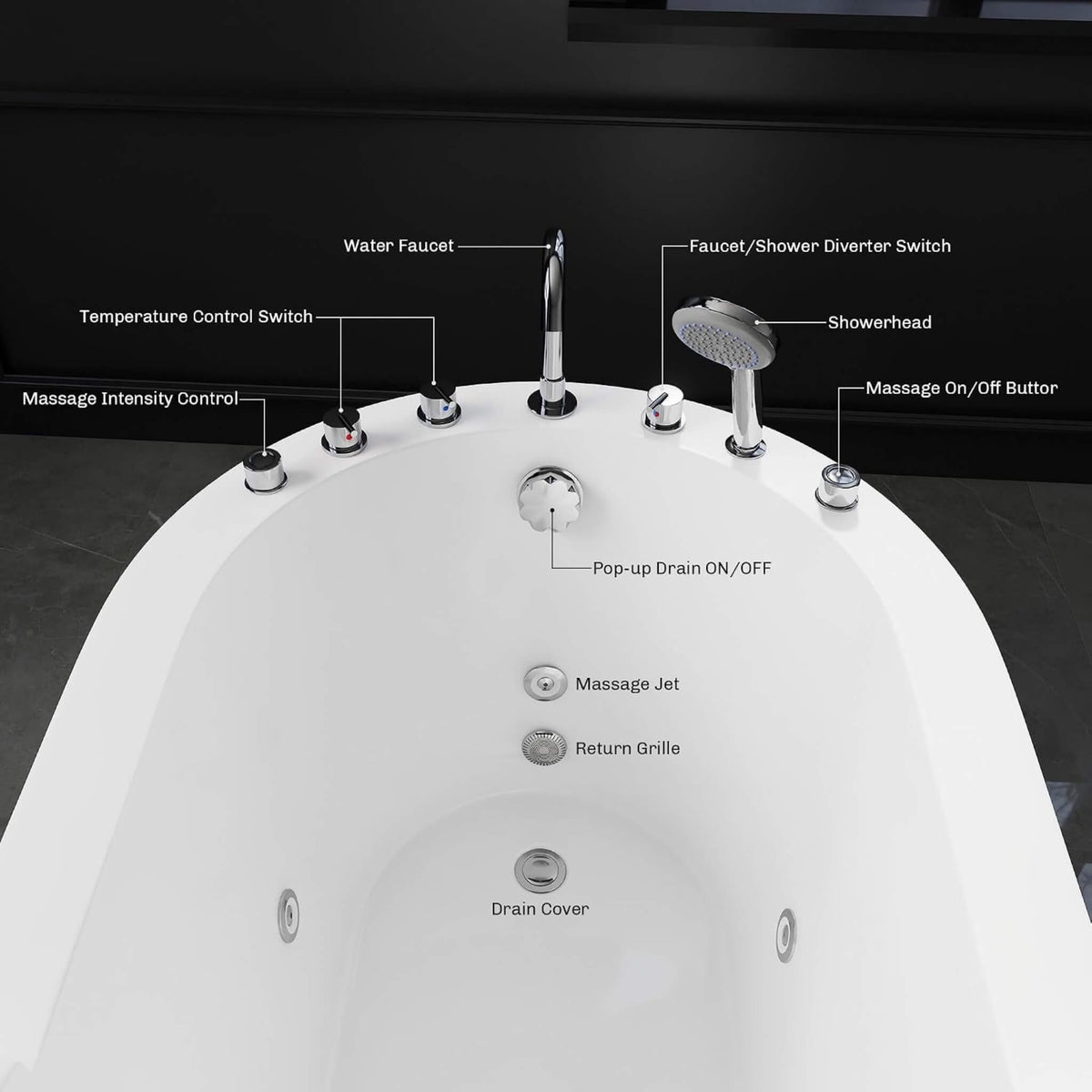 Aqualis Large Premium Acrylic Whirlpool Tub With Air Jets Pillow And Seat (SAK17326)